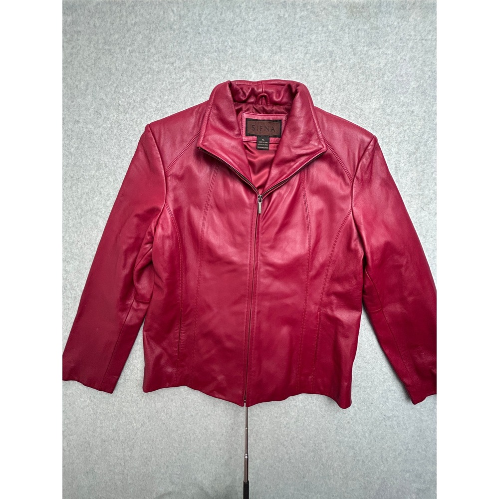 Siena Red Leather Zip Front Jacket XL Berry Soft Tailored Minimalist Blazer